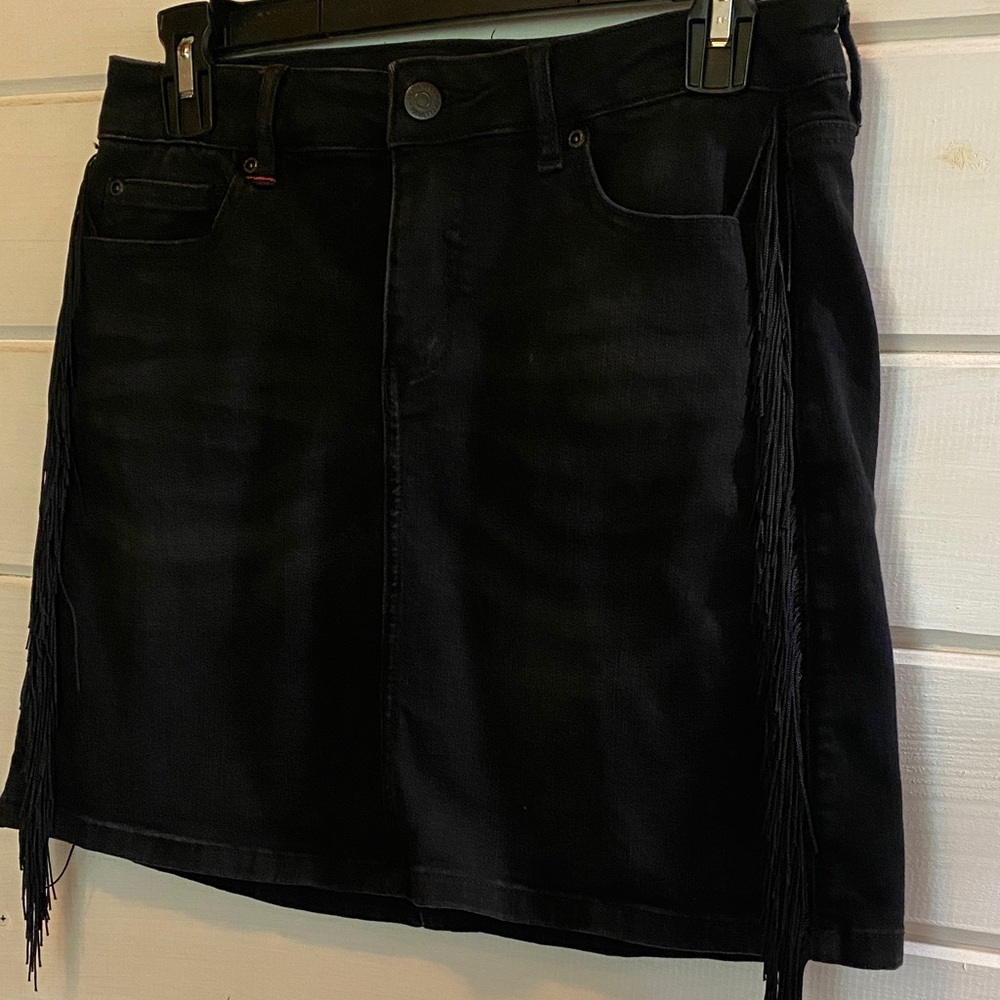 Black Denim Skirt with Fringe Detail Miranda lambert